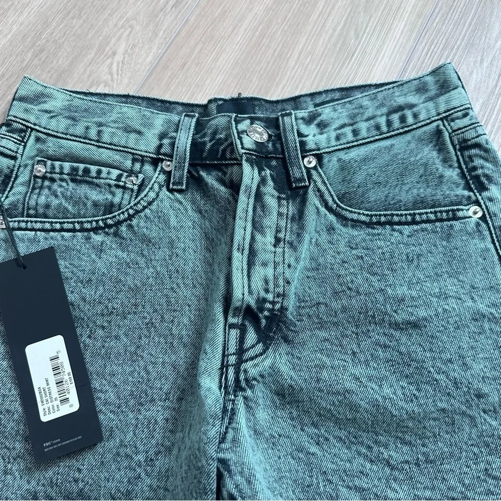 NWT EDWIN cai Anthropologie cut off denim shorts distressed mint black green 25